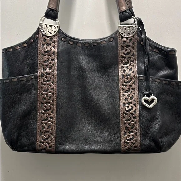 Brighton Black and Brown Shoulder Bag with Decorative Stripes - Picture 2 of 6